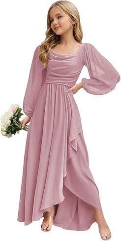 Junior Bridesmaid Dresses Long Sleeve Ruffle Flower Girl Dresses for Wedding Guest Party Gowns in Saudi Arabia