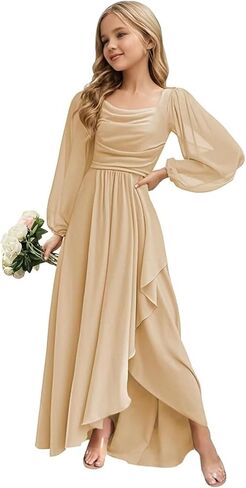 Junior Bridesmaid Dresses Long Sleeve Ruffle Flower Girl Dresses for Wedding Guest Party Gowns in Saudi Arabia