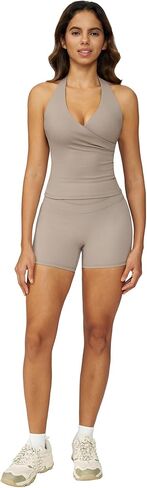 ABOCIW Workout Sets for Women 2 Piece Wrap Halter Tank Top High Waist Biker Shorts Yoga Pilates Outfits in Saudi Arabia