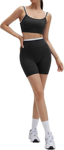 SUUKSESS Women 2 Pieces Workout Sets Padded Spaghetti Straps Camis High Waist Biker Shorts in Saudi Arabia