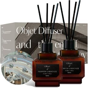 hetras Objet Diffuser Set (Flower Gardener Scent)–Decorative Aesthetic Home Fragrance | 2-Pack (6.7 fl.oz Each) with 8 Reed Sticks | Fresh Green Floral & Dewy Garden Aroma | Minimalist Decor & Gift in Saudi Arabia
