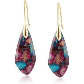 Natural Healing Stone Fishhoop Diamond-Shaped Dangle Drop Earrings Statement Gold silver earrings in Kuwait