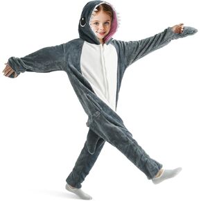 بيجامة بغطاء للرأس على شكل قرش الهالوين للأطفال للجنسين، زي بيجامة ناعم ومريح بسحاب على شكل قرش in Kuwait