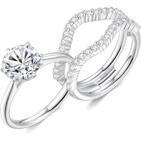 مجموعة خواتم زفاف مويسانيتي للنساء، 2 قيراط D اللون VVS1 مجموعة زفاف من الفضة الإسترلينية S925 مع خواتم الذكرى السنوية للخطوبة مطلية بالذهب الأبيض عيار 18 قيراط لها in Kuwait