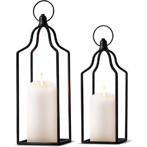 Rustic Farmhouse Decor Metal Lantern Set of 2 Decorative Lanterns for Home Indoor Outdoor Living Room, Fireplace, Patio, Wedding & Kitchen Table Centerpieces (Glod, 14.5" 12.2") in Saudi Arabia