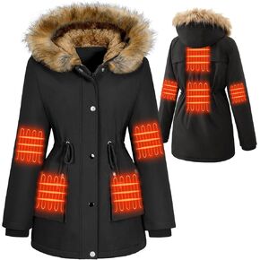 HEEKPEK Women's Heated Jacket Water-Repellent Winter Parka with Detachable Fur Collar, Fleece Lining Heated Coat in Kuwait