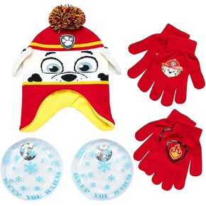 قبعة شتوية للأولاد من Nicklelodeon Paw Patrol وزوجين من القفازات أو القفازات (الأطفال الصغار/الأولاد الصغار) مقاس 4-7 سنوات، قفاز Paw Patrol Marshall مع تدفئة اليدين in Saudi Arabia