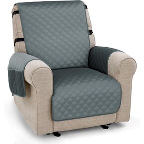 MCombo Waterproof Recliner Chair Cover, Velvet Non Slip Recliner Cover with Pockets, Furniture Protector Washable Recliner Slipcovers for Pets, Kids (Dark Grey, 1 Seat) in Kuwait