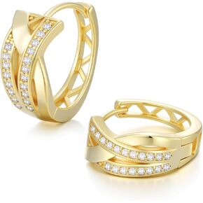 14K Gold Plated Hoop Earrings 14 Karat Gold Plated Earrings for Women Thick Small Diamond Hoop Earring X-shaped Hoops Earring for Women 20MM in Kuwait