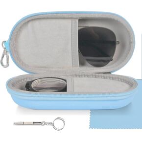 Double Glasses Case,Dual Eyeglasses & Sunglasses Organizer with Clip Zipper Closure for Travel 2 Pairs Storage Box Blue in Kuwait