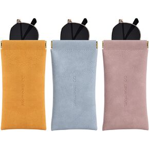 RIGHT AWAY 3Pcs Sunglasses Case Soft Glasses Case,Squeeze Top Eyeglass Case PU Leather Glass Pouch Bag for Women Girs in Kuwait