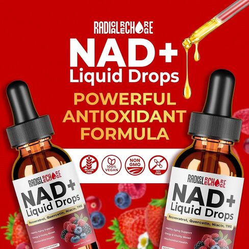 NAD+ Liquid Drops – with Resveratrol, Quercetin, Niacin & TMG – 10-in-1 Nutrient Support Formula for Cellular Energy & Wellness – Mixed Berry Flavor – 2 fl oz in Saudi Arabia
