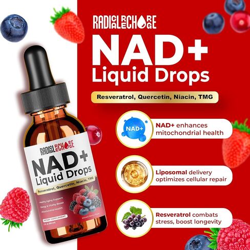 NAD+ Liquid Drops – with Resveratrol, Quercetin, Niacin & TMG – 10-in-1 Nutrient Support Formula for Cellular Energy & Wellness – Mixed Berry Flavor – 2 fl oz in Saudi Arabia