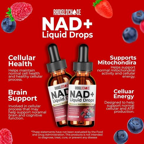 NAD+ Liquid Drops – with Resveratrol, Quercetin, Niacin & TMG – 10-in-1 Nutrient Support Formula for Cellular Energy & Wellness – Mixed Berry Flavor – 2 fl oz in Saudi Arabia