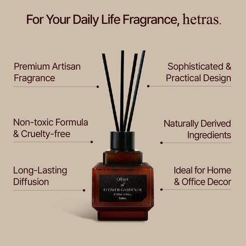 hetras Objet Diffuser Set (Flower Gardener Scent)–Decorative Aesthetic Home Fragrance | 2-Pack (6.7 fl.oz Each) with 8 Reed Sticks | Fresh Green Floral & Dewy Garden Aroma | Minimalist Decor & Gift in Saudi Arabia
