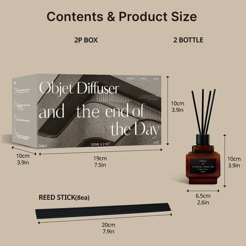 hetras Objet Diffuser Set (Flower Gardener Scent)–Decorative Aesthetic Home Fragrance | 2-Pack (6.7 fl.oz Each) with 8 Reed Sticks | Fresh Green Floral & Dewy Garden Aroma | Minimalist Decor & Gift in Saudi Arabia