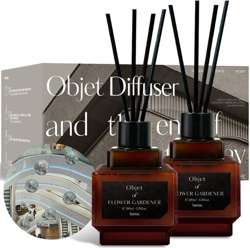 hetras Objet Diffuser Set (Flower Gardener Scent)–Decorative Aesthetic Home Fragrance | 2-Pack (6.7 fl.oz Each) with 8 Reed Sticks | Fresh Green Floral & Dewy Garden Aroma | Minimalist Decor & Gift in Saudi Arabia