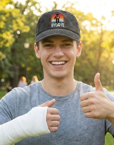 InnoBeta Broken Arm Cap Gifts for Kids, Men - Adjustable Vintage Washed Cotton Embroidered Hat - Get Well Gift for Birthday, Christmas - Black in Saudi Arabia