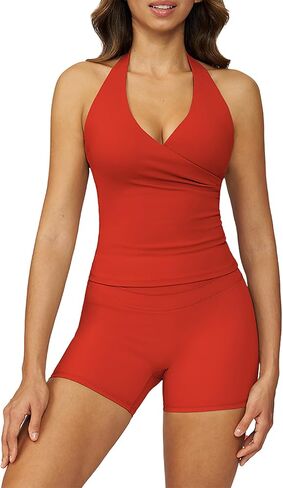 ABOCIW Workout Sets for Women 2 Piece Wrap Halter Tank Top High Waist Biker Shorts Yoga Pilates Outfits in Saudi Arabia