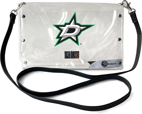 Littlearth Womens NHL Dallas Stars Clear Envelope Purse with Black Fashion Strap, Clear, 10" x 6.5" x 0.5" in Saudi Arabia