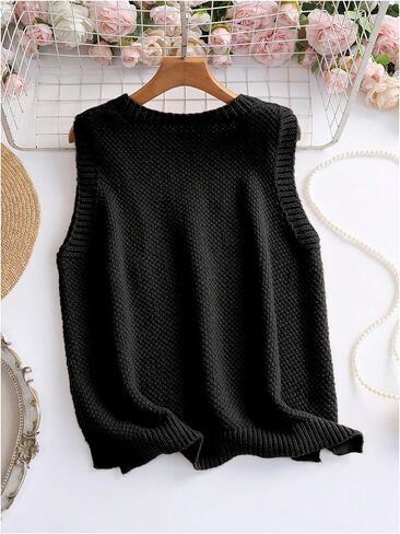 OYOANGLE Women's Sweater Vest V Neck Chest Pocket Side Slit Sleeveless Sweater Tops in Saudi Arabia