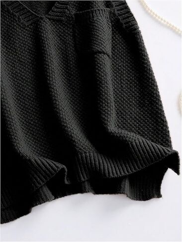 OYOANGLE Women's Sweater Vest V Neck Chest Pocket Side Slit Sleeveless Sweater Tops in Saudi Arabia