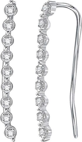 Dazzlingrock Collection 0.05 Carat (ctw) 10K Round White Diamond Women Crawler Curved Climber Earrings 1/20 CT, White Gold in Saudi Arabia