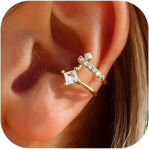 Ear Cuff Earrings for Women Safety Pin Earrings Statement Chunky Earring Cuffs Non Piercing Rhinestone Star Clip on Earring Cartilage Jewelry Valentines Day Gifts for Her in Saudi Arabia