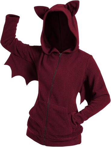 DRESSFO Women’s Halloween Hoodie Costume – Zip-Up Hooded Jacket with Cat Ears and Mini Bat Wing Detail in Saudi Arabia