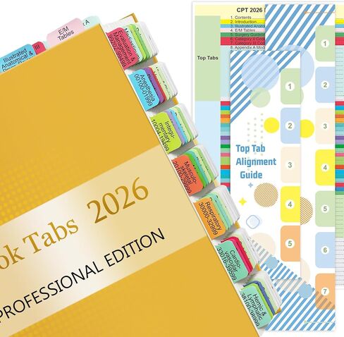 Improved Index Tabs for CPT 2024 Professional Edition, Color-Coded & Laminated CPT Tabs, 90 Printed Tabs with Blank Ones, Alignment Guide and Page Numbers Sheet Included, Tear-Resistant & Waterproof in Saudi Arabia