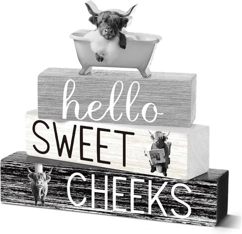4 Pcs Christmas Highland Cow Bathroom Decor Farmhouse Bathroom Decoration Western Hello Sweet Cheeks Table Centerpiece in Saudi Arabia