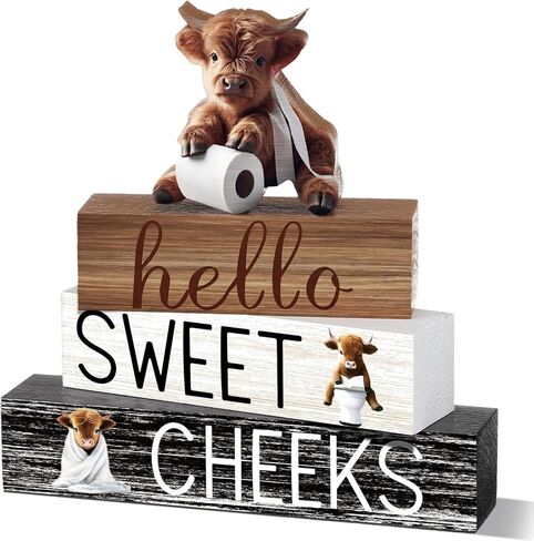 4 Pcs Christmas Highland Cow Bathroom Decor Farmhouse Bathroom Decoration Western Hello Sweet Cheeks Table Centerpiece in Saudi Arabia