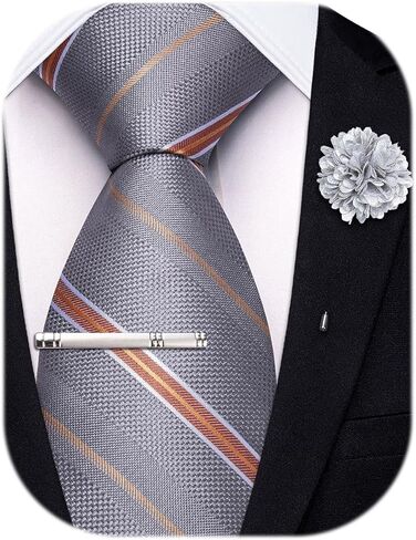 Hi-Tie 63 inches Striped Paisley Extra Long Ties for Men Silk Necktie with Lapel Pin Tie Clip Big and Tall Men Formal Wedding in Saudi Arabia