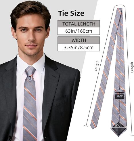 Hi-Tie 63 inches Striped Paisley Extra Long Ties for Men Silk Necktie with Lapel Pin Tie Clip Big and Tall Men Formal Wedding in Saudi Arabia
