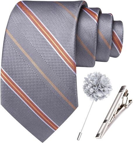 Hi-Tie 63 inches Striped Paisley Extra Long Ties for Men Silk Necktie with Lapel Pin Tie Clip Big and Tall Men Formal Wedding in Saudi Arabia