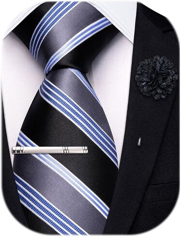 Hi-Tie 63 inches Striped Paisley Extra Long Ties for Men Silk Necktie with Lapel Pin Tie Clip Big and Tall Men Formal Wedding in Saudi Arabia