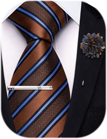 Hi-Tie 63 inches Striped Paisley Extra Long Ties for Men Silk Necktie with Lapel Pin Tie Clip Big and Tall Men Formal Wedding in Saudi Arabia