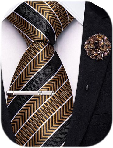 Hi-Tie 63 inches Striped Paisley Extra Long Ties for Men Silk Necktie with Lapel Pin Tie Clip Big and Tall Men Formal Wedding in Saudi Arabia