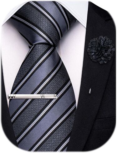Hi-Tie 63 inches Striped Paisley Extra Long Ties for Men Silk Necktie with Lapel Pin Tie Clip Big and Tall Men Formal Wedding in Saudi Arabia