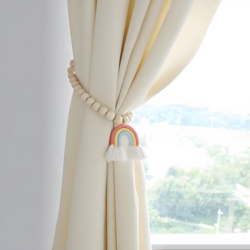 Magnetic Wooden Bead Curtain Tiebacks, 2PCS Boho Rainbow Tassel Curtain Tie Backs, Handmade Drapery Tiebacks for Living Bedroom Window Treatment Wall Decoration (2, Pink) in Saudi Arabia