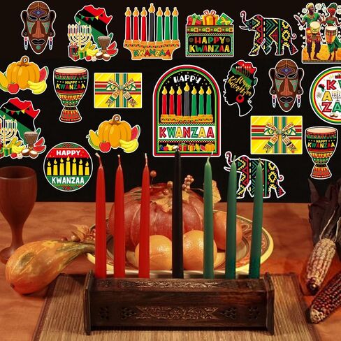 25 قطعة من زخارف Kwanzaa المعلقة وديكورات الحائط Happy Kwanzaa مجموعة زخارف لوحة الإعلانات Kwanzaa من أجل زخارف Kwanzaa السعيدة الأمريكية الأفريقية والمكتب والفصول الدراسية in Kuwait