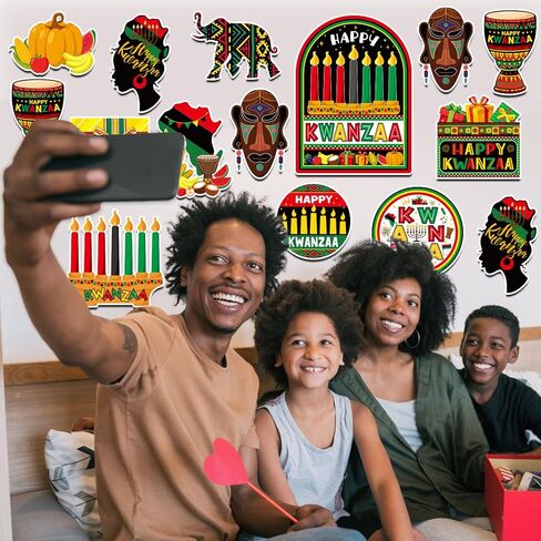 25 قطعة من زخارف Kwanzaa المعلقة وديكورات الحائط Happy Kwanzaa مجموعة زخارف لوحة الإعلانات Kwanzaa من أجل زخارف Kwanzaa السعيدة الأمريكية الأفريقية والمكتب والفصول الدراسية in Kuwait