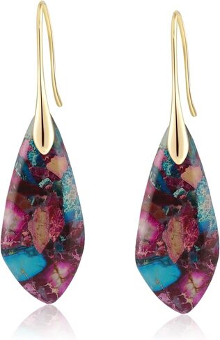 Natural Healing Stone Fishhoop Diamond-Shaped Dangle Drop Earrings Statement Gold silver earrings in Kuwait