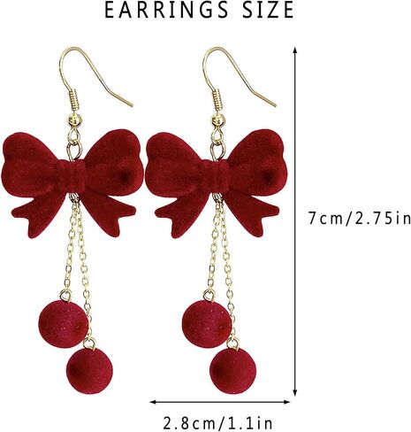 Bow Earrings for Women, Christmas Festive Bowknot Red Snowball Dangle Fish Hook Dangling Hypoallergenic Christmas Earrings Festival Party Jewelry Gifts for Women in Saudi Arabia