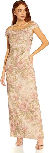 Adrianna Papell Women's Off Shoulder Metallic Gown, Light Gold in Saudi Arabia