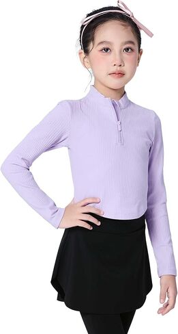 Phoeswan Grils Stand-up Collar Sweater with Zipper, Girls Ballet Long Sleeve Tops for Dance/Yoga/Gymnastics in Saudi Arabia