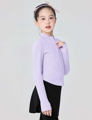 Phoeswan Grils Stand-up Collar Sweater with Zipper, Girls Ballet Long Sleeve Tops for Dance/Yoga/Gymnastics in Saudi Arabia