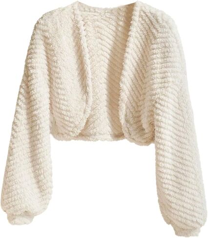 MakeMeChic Girl's Fuzzy Cardigan Sweater Cropped Long Sleeve Open Front Fall Knitted Outerwear in Saudi Arabia