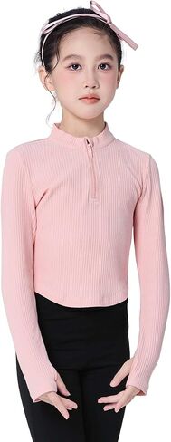 Phoeswan Grils Stand-up Collar Sweater with Zipper, Girls Ballet Long Sleeve Tops for Dance/Yoga/Gymnastics in Saudi Arabia