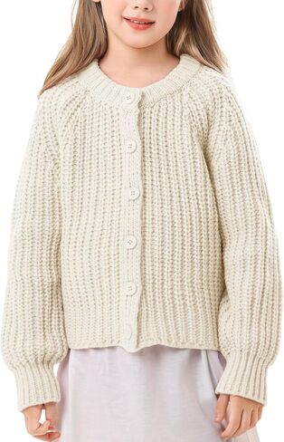 Wyeysyt Girls Cardigan Button Down Long Sleeve Chunky Knit Sweater Fall Open Front Cute Cardigan Coat in Saudi Arabia